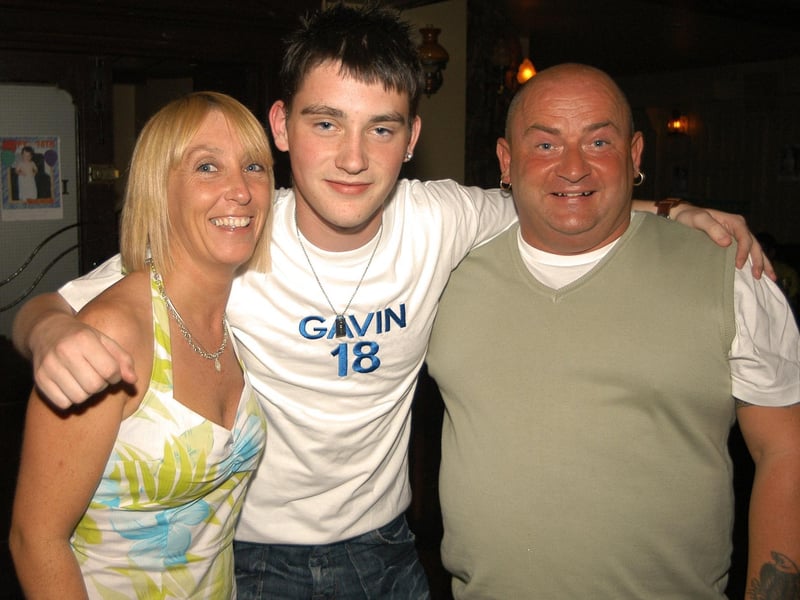 Gavin Doherty with Mum Sharon and Joe enjoying the 18th party in the Dungloe. 0186/dd : .