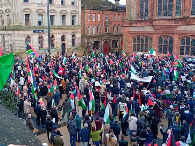Thousands participate in Derry rally for Palestine calling for a ceasefire in Gaza on January 13, 2024