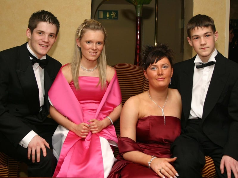 Dean Graham, Leanne Turner, Aimee Thomas and Jason Devenny. : Pictured are students at the then recently opened Lisneal College in the Waterside as they gathered for their school formal back in March 2005.