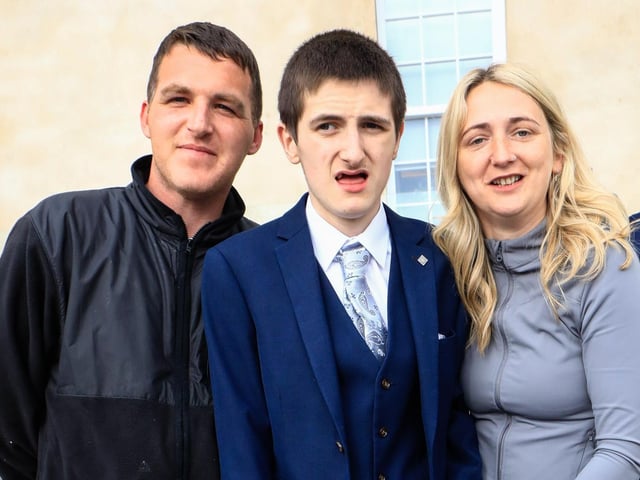 Kyle Porter with hs dad Gary and mum Jenny at the Ardnashee formal held in the Ebrington Hotel. (Photo - Tom Heaney, nwpresspics) : .