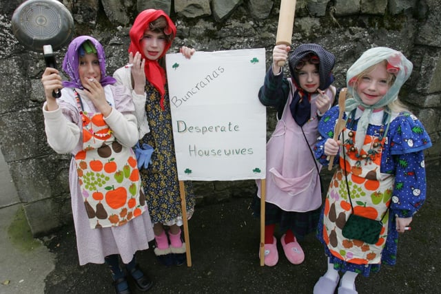 Buncrana's 'Desperate Housewives'. From left are Jadzia Wojtach, Mairead Doherty, Siobhan Doherty and Orla Barr. (1803C22) : St Patrick's Day Buncrana 2005.