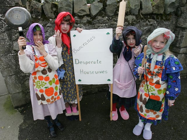 Buncrana's 'Desperate Housewives'. From left are Jadzia Wojtach, Mairead Doherty, Siobhan Doherty and Orla Barr. (1803C22) : St Patrick's Day Buncrana 2005.