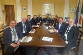 Transport minister Darragh O'Brien at a meeting with the Managing Director of City of Derry Airport Steve Frazer and senor council officials from Derry and Donegal.