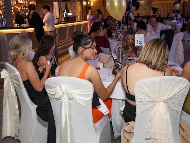 Getting the tweets out guests at the Carndonagh Traders Association Business and Community Awards in Ballyliffen Lodge Hotel on Saturday night last. Photo Clive Wasson