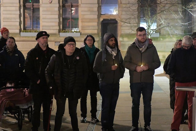 Veteran civil rights campaigner Eamonn McCann attended the solidarity rally for all victims and survivors of violence against women held at Guildhall square on Friday evening. Photo: George Sweeney