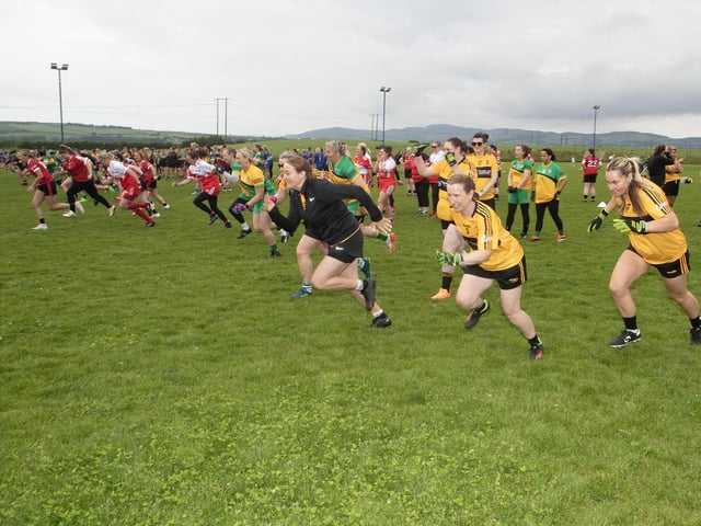 Ladies taking part in a warm up before Saturday's event at Beart GAC.