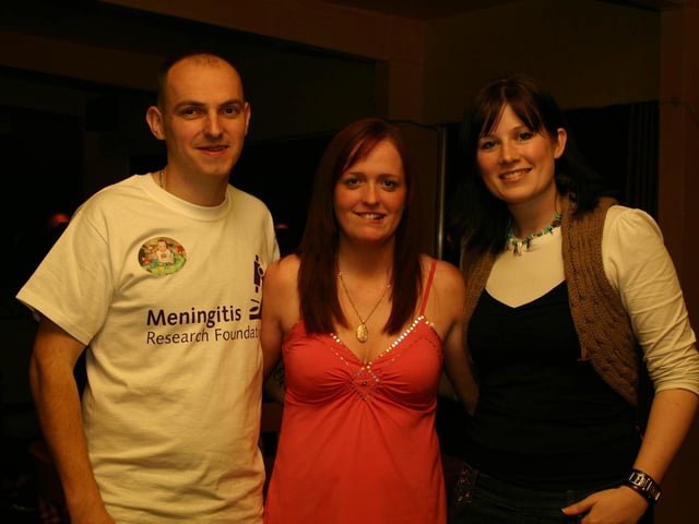 Darren Cowey, Emma Moore and Marianne MacCorquodale. : Parties and celebrations in April 2005: Du Pont fundraising do for Meningitis Research.