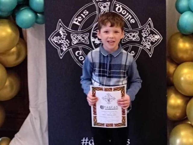 Liam McLaughlin, age 6 a pupil of Réalta Academy of Speech and Performance and Scoil Cholmcille, Glengad pictured at the Derry Feis. Liam won highly commended certificates in both the P2 Irish verse and the English verse age 5-6 years.