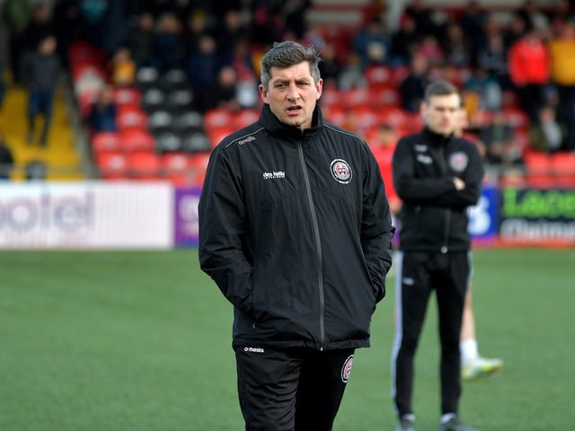 FAMILIAR FACE . . . Bohemian manager Declan Devine pictured at the Brandywell Stadium on Monday evening. Photo: George Sweeney. DER2315GS – 100