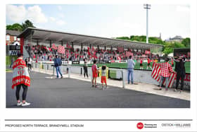 An artist's impression of the proposed new North Terrace at the Ryan McBride Brandywell Stadium.