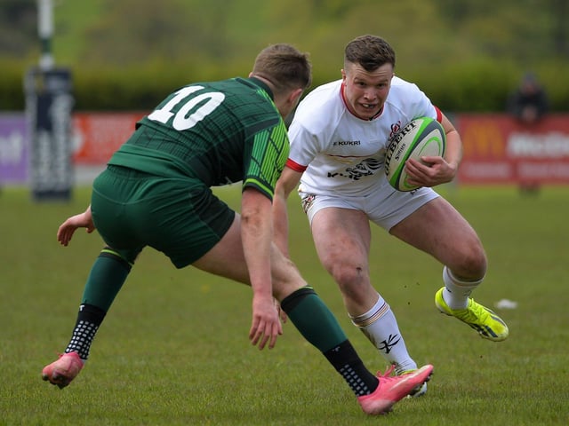 Sean Dillon of Ulster is tackled by Shane Purcell of Connacht. Photo: George Sweeney