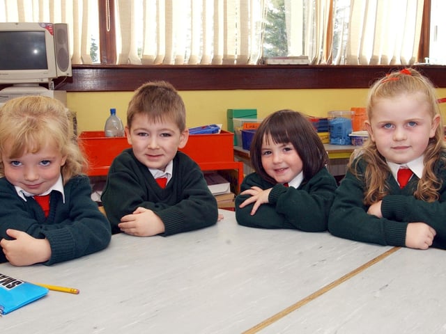 From left, Shauna Doherty, Conor Wilson, Triona Doherty, and Jennifer Hirrell from Glentogher National School. (1209PG01):20 years on: Young people across Derry and Donegal starting school in September 2003