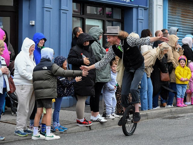 In Your space Circus took part in the Clonmany Festival Parade on Sunday afternoon. Photo: George Sweeney