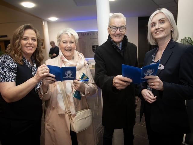 DCU's Sharon and Clare pictured with 50 years Credit Union members husband and wife Willie and Gerarda Clifford on Monday night. (Photos: Jim McCafferty Photography) : The Derry Credit Union’s Annual General Meeting
