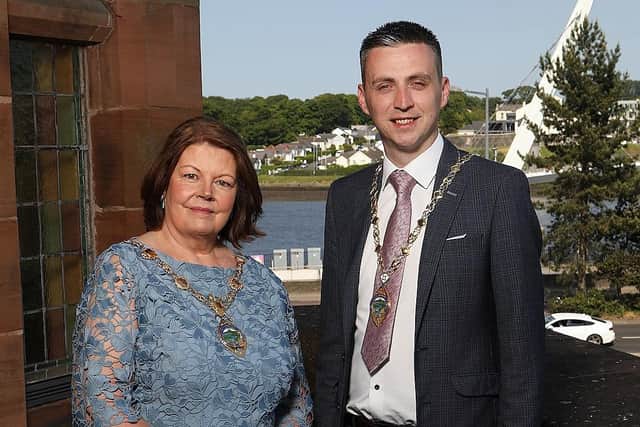 New Mayor of Derry City & Strabane District Council Sinn Féin Councillor Patricia Logue and Deputy Mayor, SDLP Councillor Jason Barr. (Photo - Tom Heaney, nwpresspics)(Photo - Tom Heaney, nwpresspics)