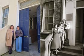 On right, Foyle Women's Aid CEO Marie Brown and support worker Marie Crossan pictured at 24 Pump Street today and, on right, Avila Kilmurray (centre) with fellow women activists during the occupation of the former hostel in October 1976.