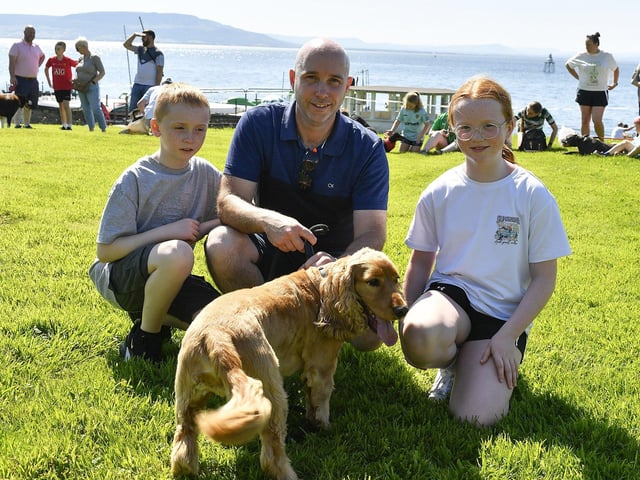 Max with Aiden, Shaun and Rhia Gillespie at the Moville Summer Festival Pet Show, held on The Green. Photo: George Sweeney