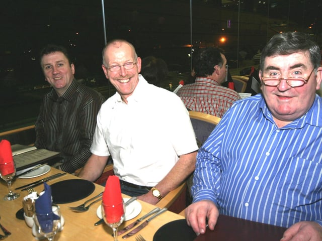 Tom Fahy, Ernan McGettigan, John Duncan 0211JML : Derry and Donegal folk out for a night at the Lifford Races back in February 2006.