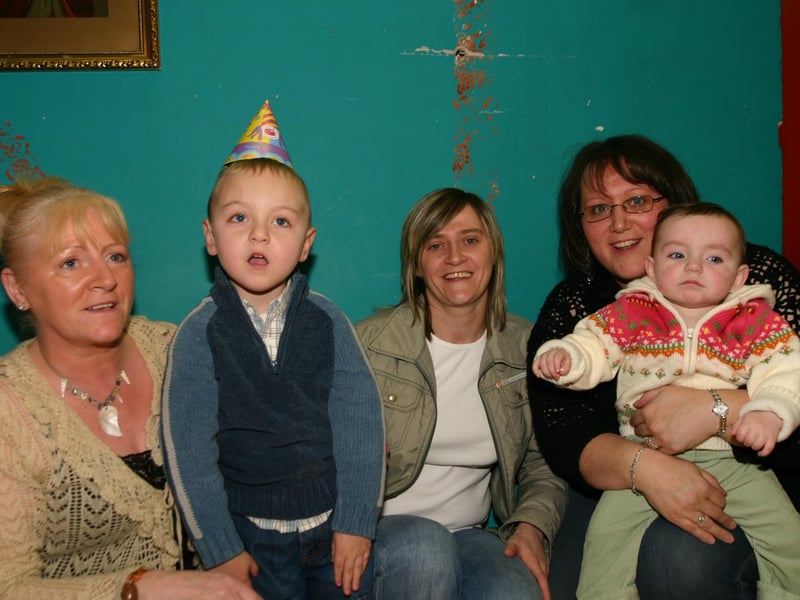 Birthday Double Oran and Deirbhile with L/R Godmothers Cathy and Tracey and Auntie Linda. 1012/dd