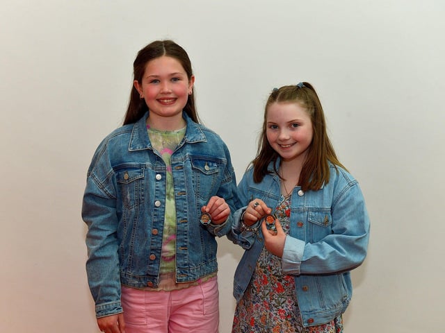Sophie McIntyre and Aoibhne Nic Lochlainn won the U12 Duet Small Traditional Ensemble at the Feis Dhoire Cholmcille on Tuesday at the Millennium Forum. Photo: George Sweeney.  DER2315GS – 155