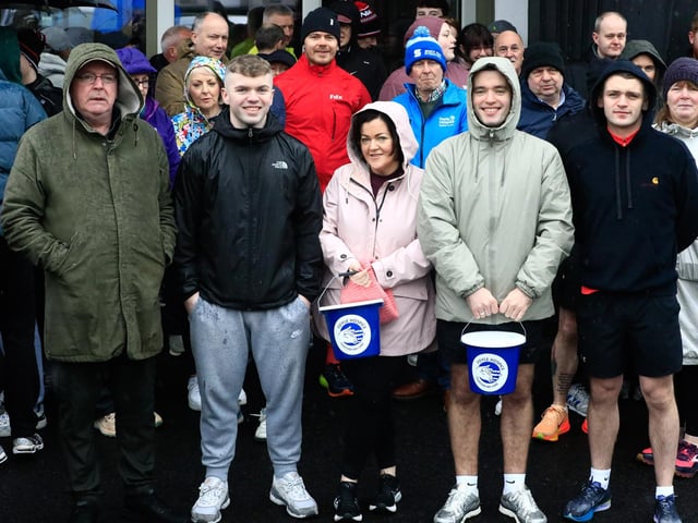 The family of the late Ding Doherty who organised a run/walk in his memory, in aid of the Foyle Hospice, starting at the Daisy Field on Saturday. (Photo - Tom Heaney, nwpresspics)