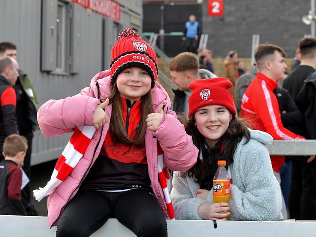 Derry Girls at the Brandywell, on Friday evening, for Derry City’s game against Drogheda United. Photo: George Sweeney.  DER2314GS – 35
