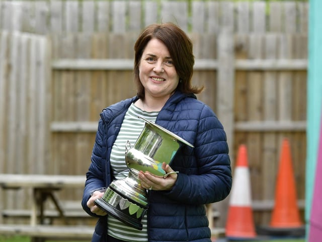 Sheila Gallagher,CCÉ Baile na gCailleach, won the Fr Colm McGoldrick Cup for traditional singing at the recent Feis Dhoire Cholmcille. Photo: George Sweeney