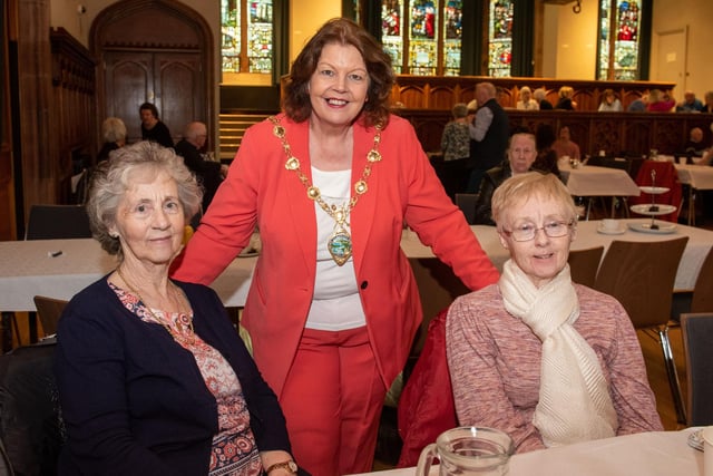 The Mayor Councillor Patricia Logue has hosted the monthly Mayor’s Tea Dance in the Guildhall included are, Frances Donaghy and Patricia Quinn . Picture Martin McKeown. 07.02.24
