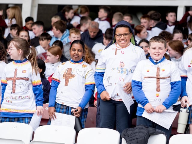 Participants at the Derry Diocese Fan The Flame annual Mass 2025 in Celtic Park.