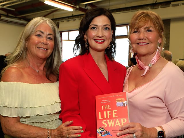 Jeananne Craig, author with Deidre and Kathy, at the launch of her first novel, published by Hachette Books Ireland, “The Life Swap”. (Photo - Tom Heaney, nwpresspics)