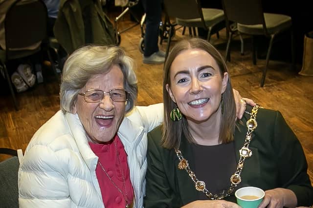 92 years-old Agnes Ward pictured with the Mayor, Grace Ui Niallais.