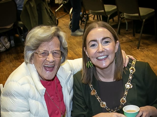 92 years-old Agnes Ward pictured with the Mayor, Grace Ui Niallais.