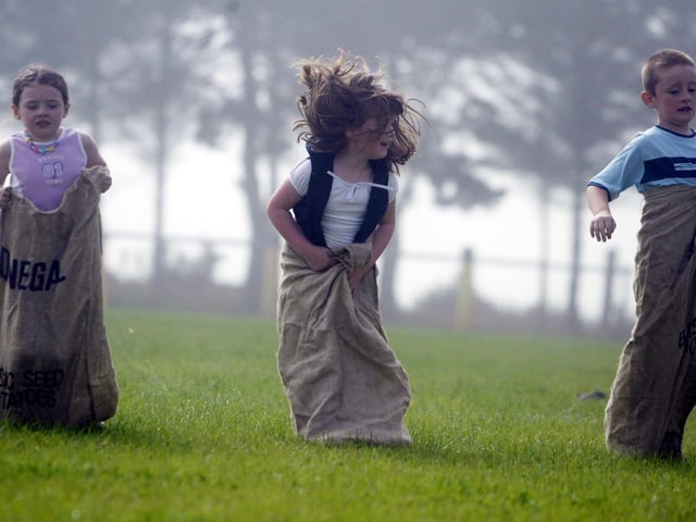 The sack race at Glengad Sports Day.