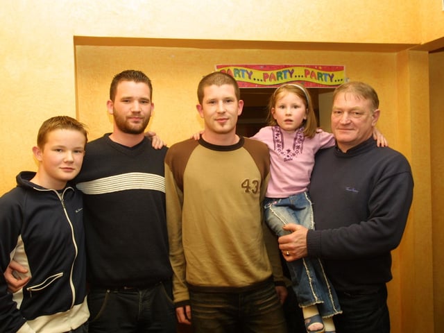 Fergal, Neil, Barney, Moya and Barney O'Donnell (Senior) pictured at party in the 'Rocking Chair.