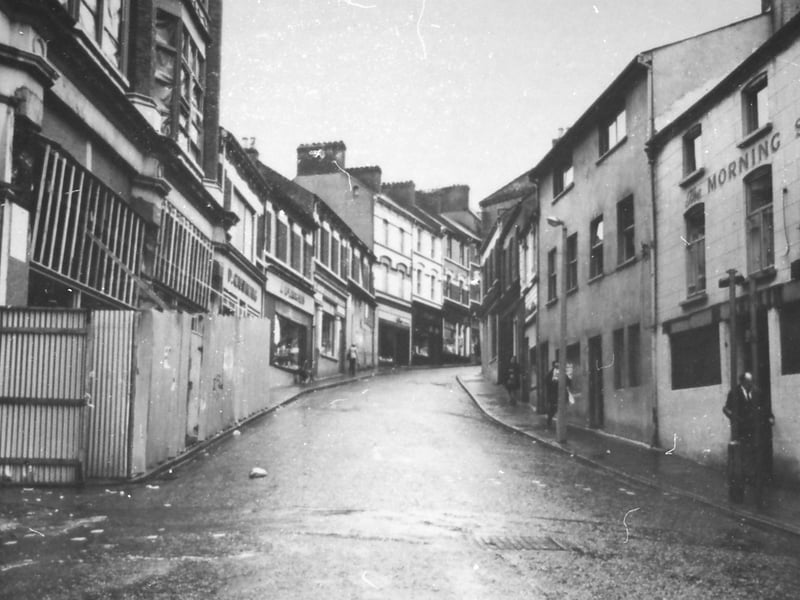 Waterloo Street in the early 1970s. The devastation caused by the explosions is evident by the building on the left.