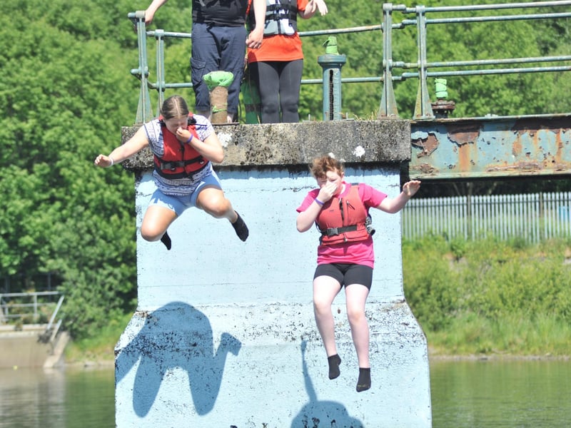 Taking the plunge in Creggan Country Park during a family fun day to celebrate the lives of people who have died by suicide.