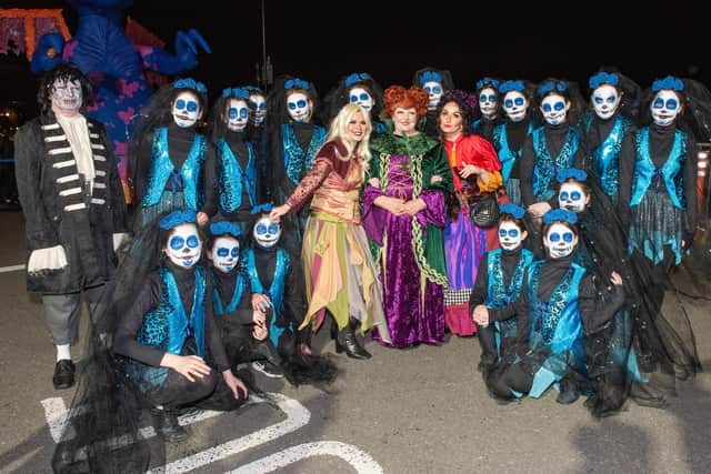 The Mayor Councillor Patricia Logue who with members of her family met with some of the Halloween Carnival Parade participants ahead of the event which the First Citizen led along the banks of the River Foyle. Picture Martin McKeown. 31.10.23