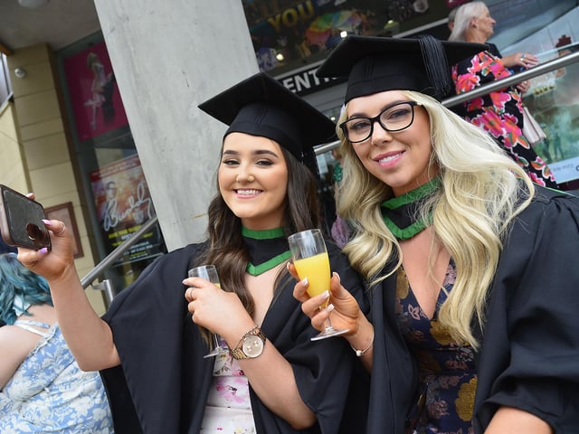 Aimee Herron and Aireann Craig, from Magherafelt, who graduated in social work.