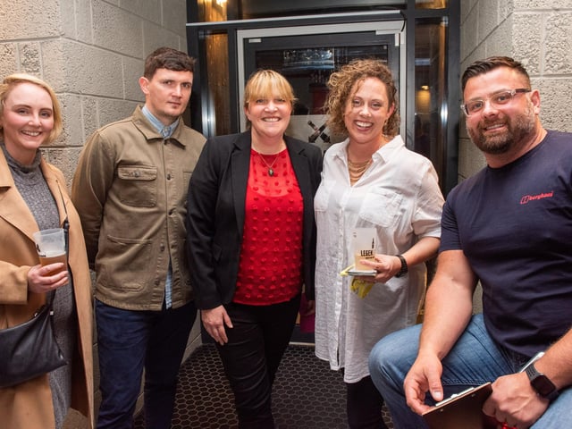 Charlene McCrossan, Jason Blackburn, Catherine Hamilton, Walled City Brewery, Emily and Norman McCorkell pictured at the opening of The Taproom at the Walled City Brewery. Picture Martin McKeown. 21.10.22