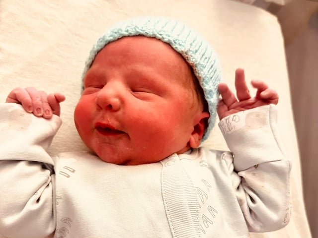 Baby boy Crawford born at 5.34am on New Year's Day. weighing 8lbs 3oz at SWAH.