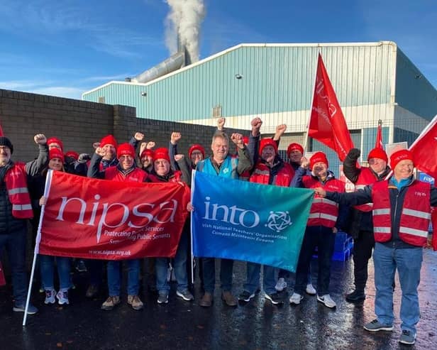 NIPSA workers on the picket line in Lisahally on Thursday morning.