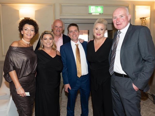 Margaret Kelly, Stella Farren, Conor Kelly, Oliver McLaughlin, Karen McLaughlin and John Farren at the Carndonagh Traders Business and Community Awards in the Ballyliffen Lodge Hotel on Saturday night last. Photo Clive Wasson.