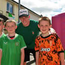 Young fans pictured with James McClean during a street party held in Creggan Heights, on Saturday afternoon, to celebrate James winning his 100th international cap for the Republic of Ireland. Photo: George Sweeney. DER2325GS - 103