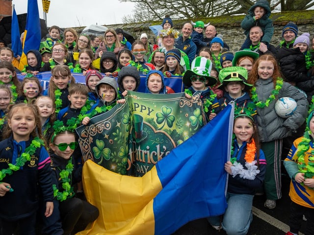 The Deputy Mayor, Alderman Nyree McMorris pictured with some of the young Gaelic players during the St. Patrick's Day Spring Carnival in Derry
The annual St. Patrick’s Day Spring Carnival took to the streets of Derry on Tuesday as the annual celebration brought entertainers into the city centre before a parade watched by thousands made its way down Shipquay Street past the historic Guildhall. Picture Martin McKeown. 17.03.26