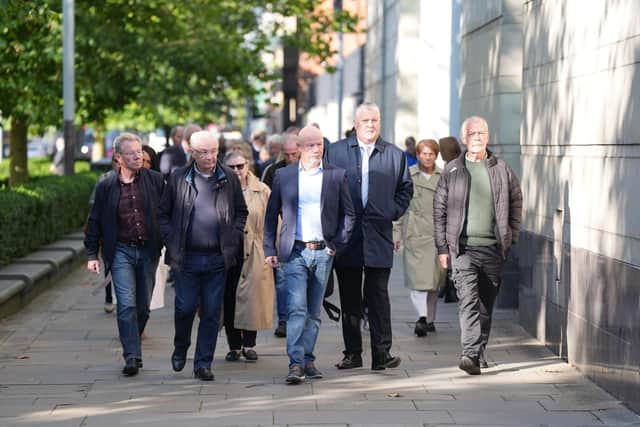Family members of those killed on Bloody Sunday arrive at Belfast Crown Court for an earlier hearing (Niall Carson/PA)
