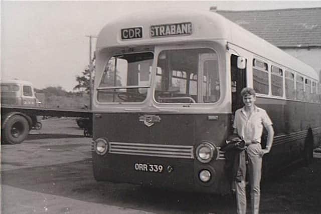 Sixteen year-old Hugh with one of the CDR’s Leyland Tiger Cub buses at  Stranorlar Station yard in July 1967.  (by The late Danny Boyle)