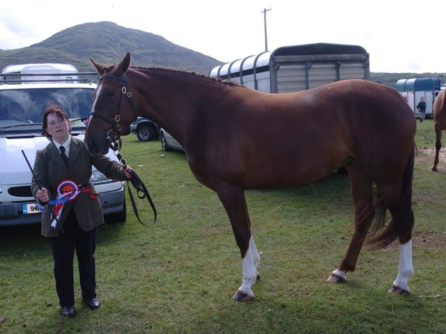 Valerie Davis, Ballybofey, pictured with her Champion Horse of the show. (0508A04) : Clonmany Festival, Vintage Show, Agricultural Show and Raft Race in August 2005.