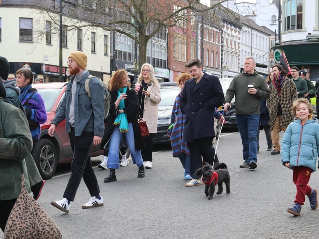 International Women’s Day march making its way to Guildhall Square on Saturday. (Photo - Deirdre Heaney, nwpresspics)