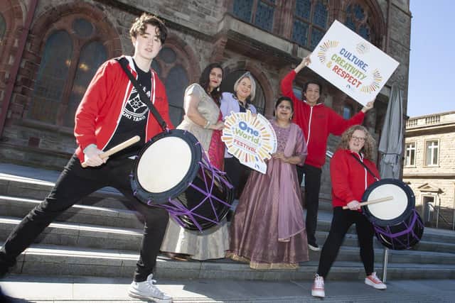 Mayor of Derry, Councillor Sandra Duffy pictured with Fiona, Katsu and Forton Umetsu, Foyle Obon, Sarika Shah and Ashwini Rudraprasad, calling for submissions to participate in the vibrant One World Festival taking place on September 23rd.