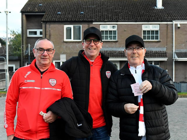 Fans arrive for Derry City’s game against Shamrock Rovers in the Brandywell. Photograph: George Sweeney